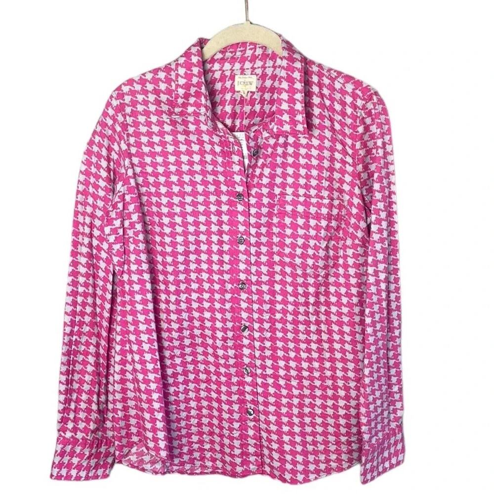 J. Crew Women’s The Perfect Shirt in Pink / Gray Herringbone Print Sz Small New